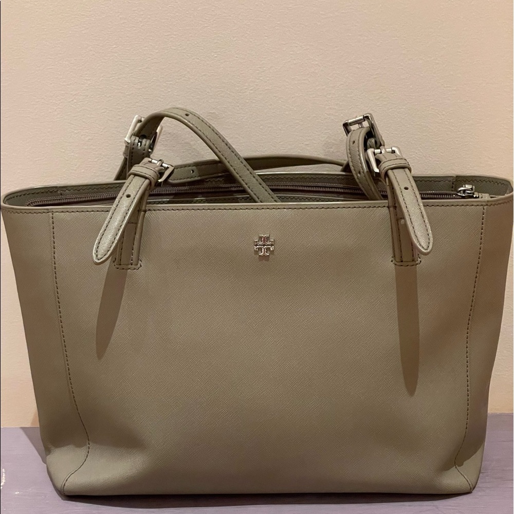 Tory Burch Saffiano Leather Tote Bag, French Gray